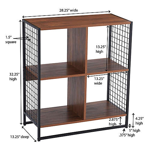 Household Essentials 4 Cube Bookcase, 34 5 In Dark Brown Faux Wood 3 Shelf Standard Bookcase With Cubes