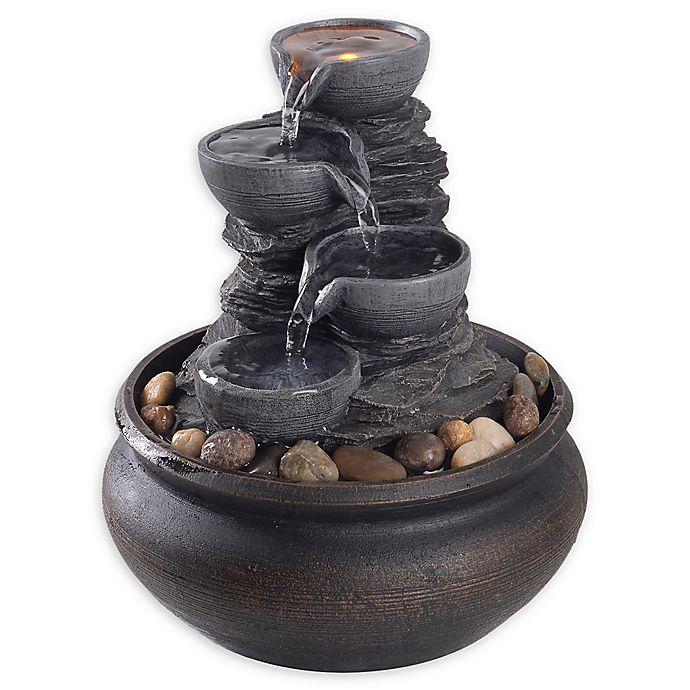 Teamson Home Tabletop Waterfall Fountain with LED Light in Stone Grey
