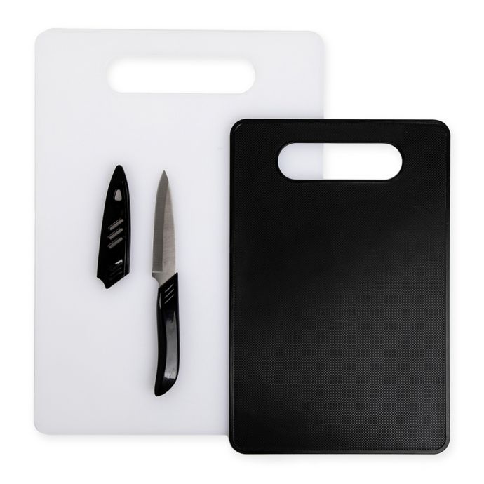 Core Kitchen 3Piece Polypropylene Cutting Board and Knife Set in Black
