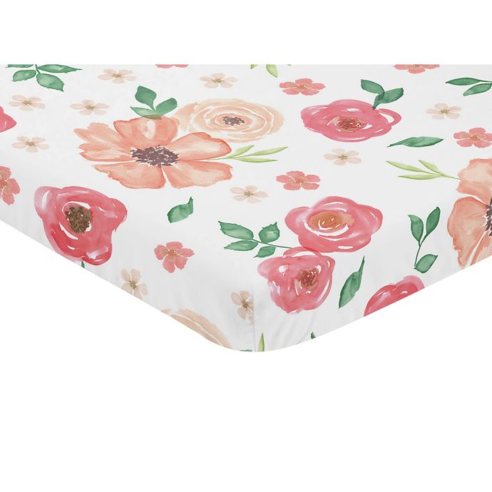 Sweet Jojo Designs® Watercolor Floral Mini Fitted Crib Sheet in Peach