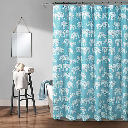 Elephant Parade Shower Curtain In Aqua, Kalani Shower Curtain