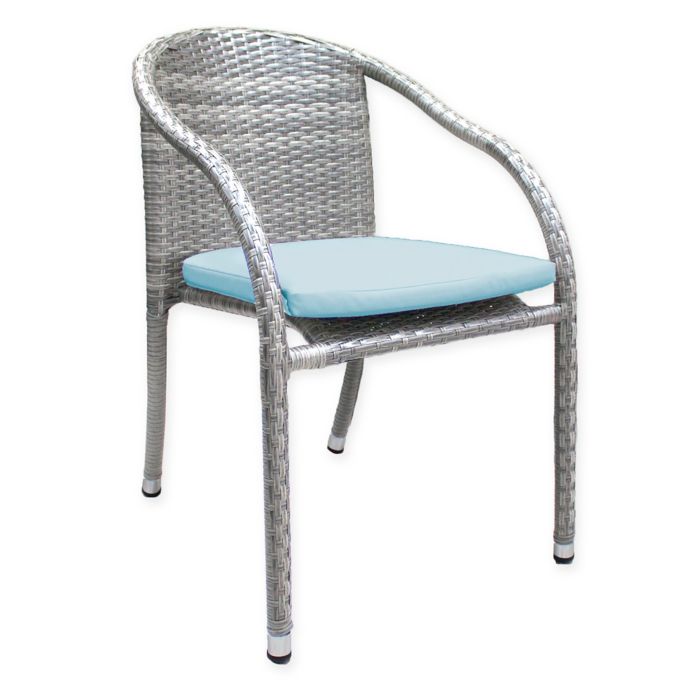 Athens Stackable Woven Patio Armchair in White Wash with Cushion Bed Bath & Beyond