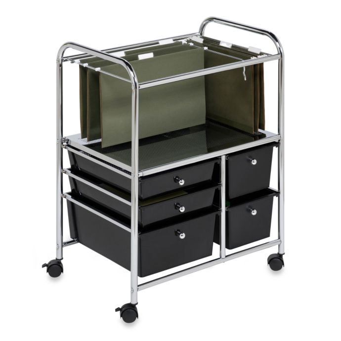 Single Tier Mobile File Cart Metal Rolling Office Paper Holder Organizer 