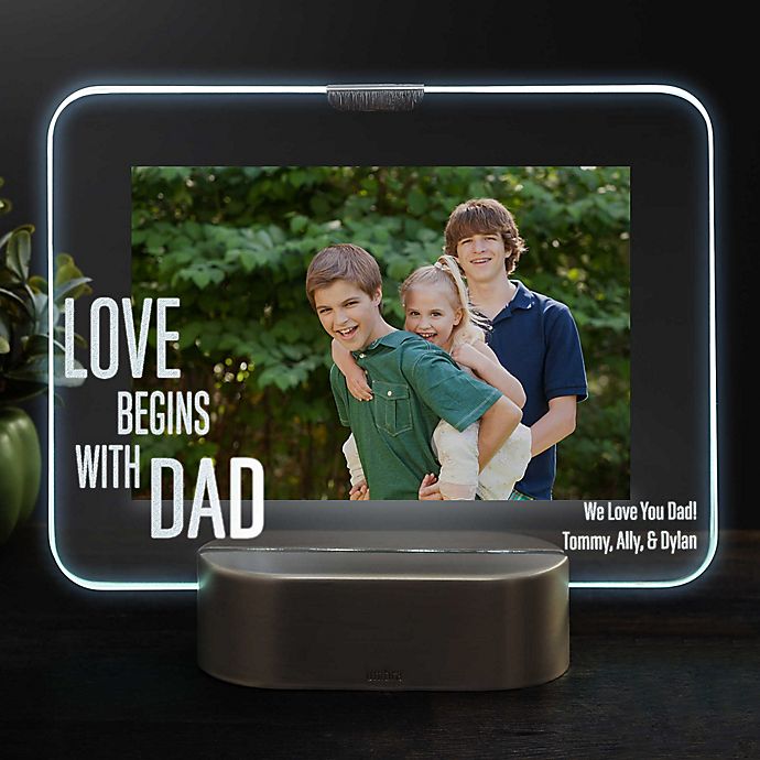 Love Begins With Dad Personalized Light Up Glass LED Picture Frame