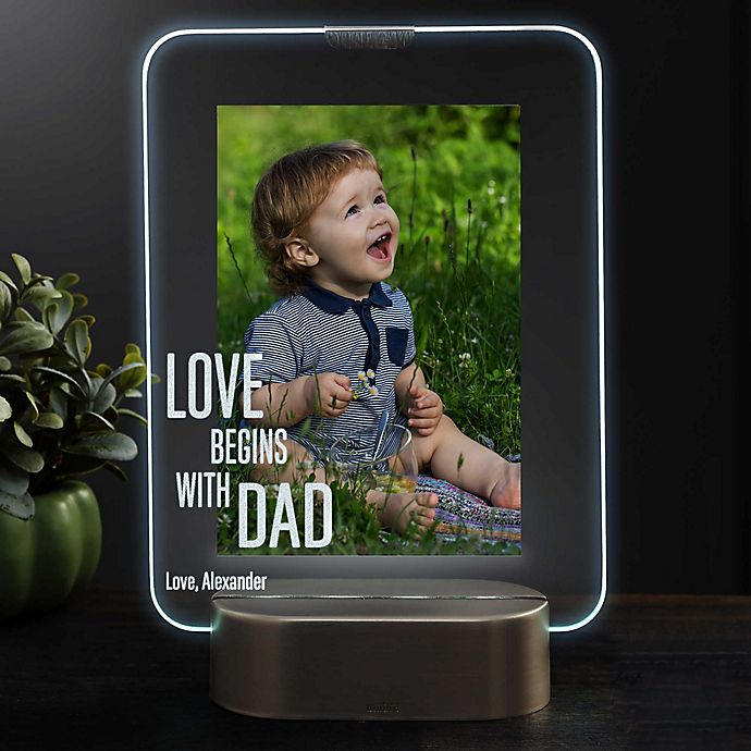 Love Begins With Dad Personalized Light Up Glass LED Vertical Picture Frame