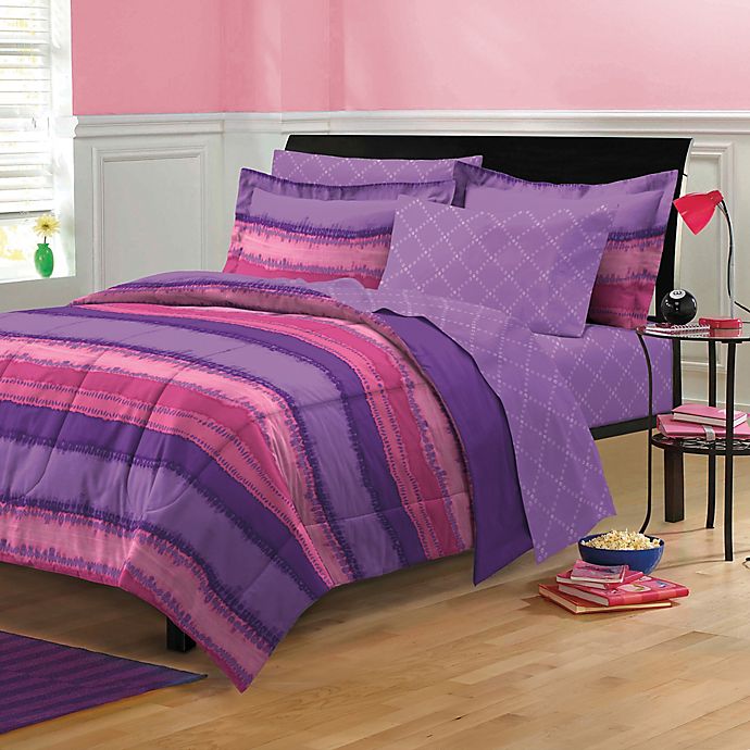 Tie Dye 7-Piece Full Comforter Set in Purple