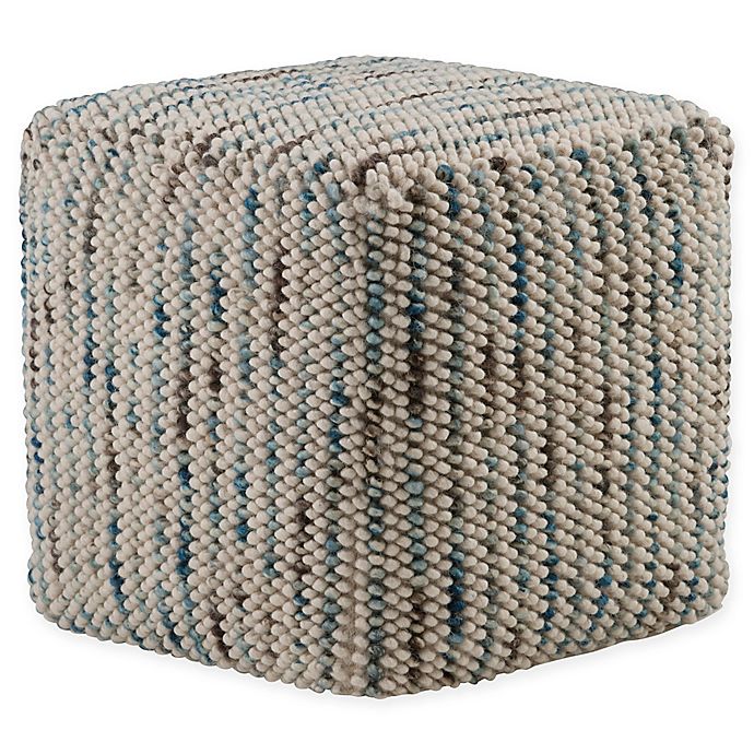 Simpli Home Zoey Cotton and Wool Woven Cube Pouf in Multi Color