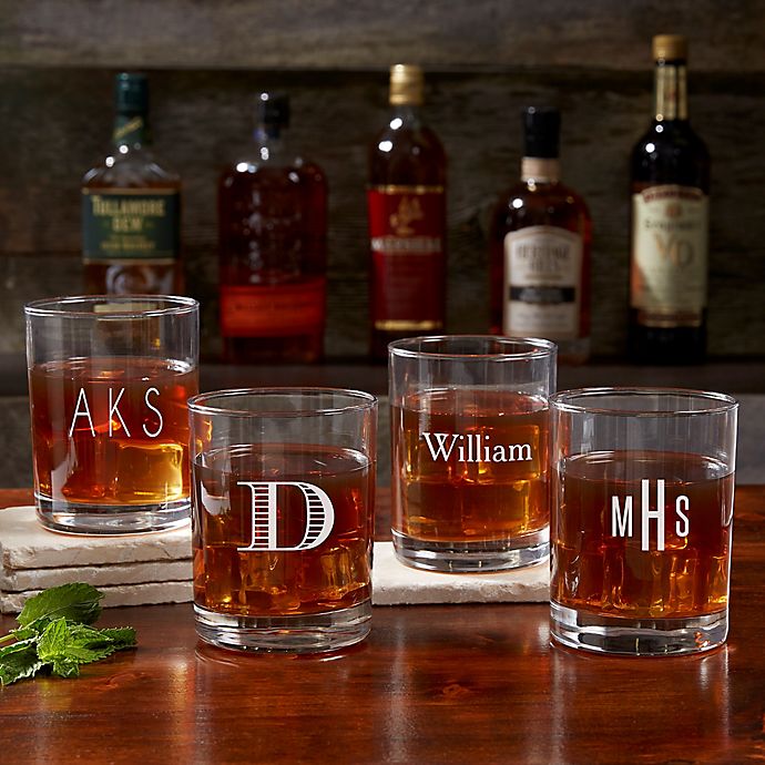 Set of 4 Morris Personalized Initial Double Old Fashioned Tumbler