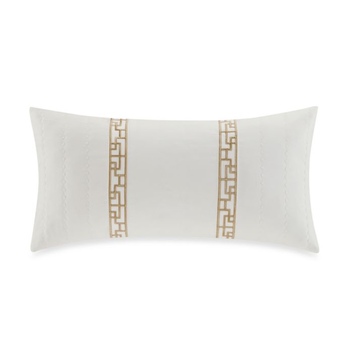 Natori Ming Fretwork Oblong Toss Pillow in White/Champagne Bed Bath