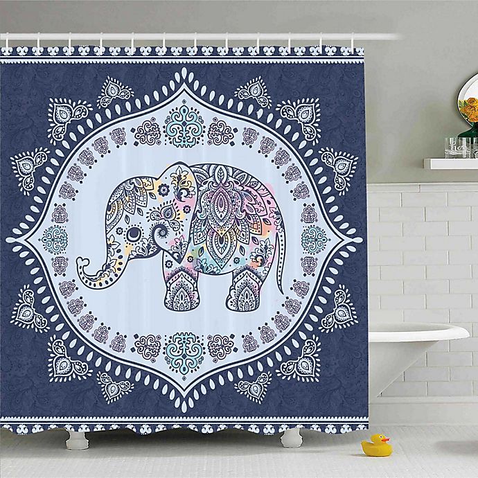 Boho Elephant 69-Inch x 70-Inch Shower Curtain in Navy/Blue