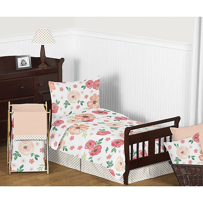 Sweet Jojo Designs® Watercolor Floral 5-Piece Toddler Bedding Set in Coral/White