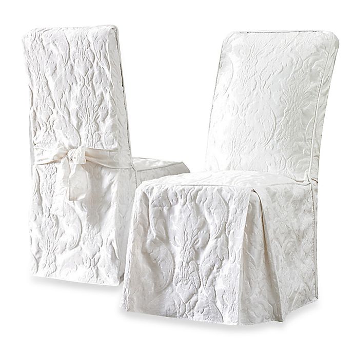 Sure Fit® Matelasse Damask Long Dining Chair Cover