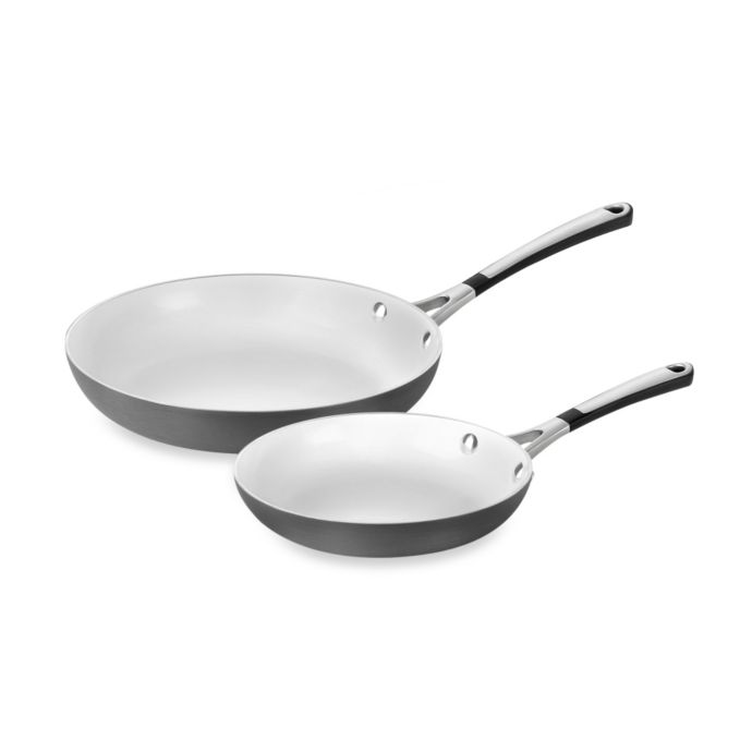 Calphalon 2 Piece Classic Ceramic Nonstick Omelet Chef Pan Set Grey/White