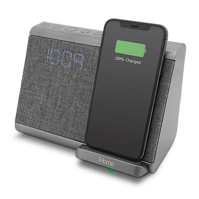 iHome™ Bluetooth Dual Alarm Clock in Gunmetal with Qi Wireless Charging