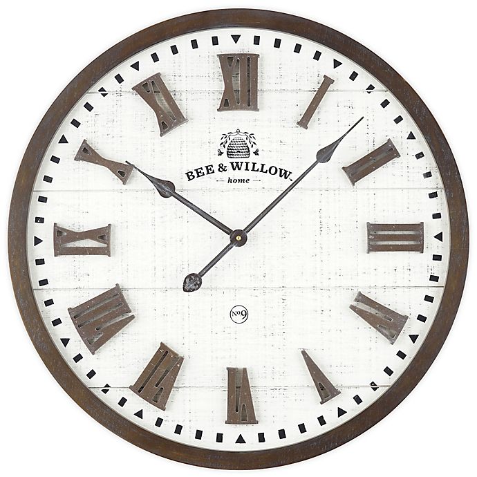 Bee & Willow™ Rustic Wood & Roman Grill 24-Inch Wall Clock in Brown/Cream