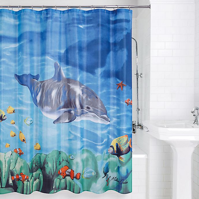 Waterproof Fabric 3D Shower Curtain Liner & 12 Hooks Dolphin Playing The Water 