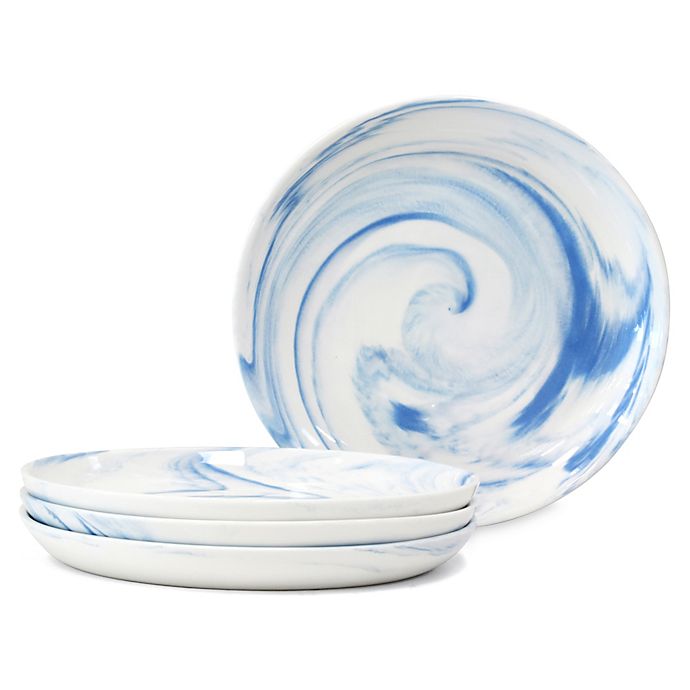 Artisanal Kitchen Supply® Coupe Marbleized Appetizer Plates in Blue (Set of 4)