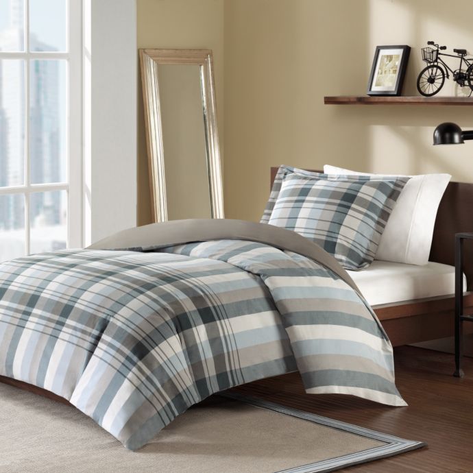 Holden Grey Reversible Duvet Cover and Sham Set Bed Bath & Beyond