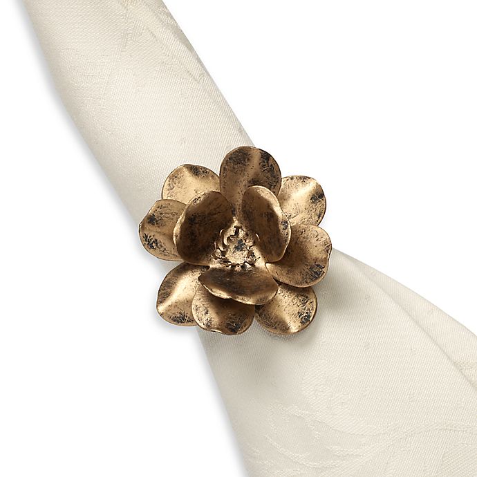 Metal Flower Napkin Rings in Gold (Set of 4)