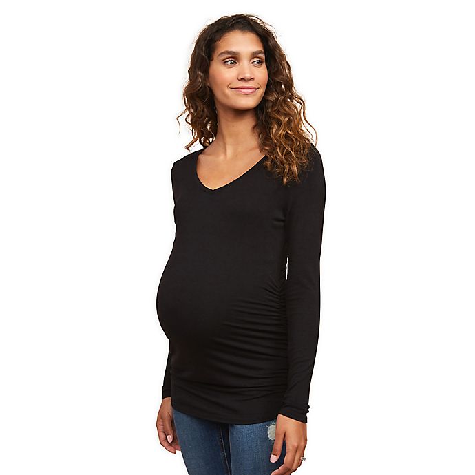 Motherhood Maternity® Large Long Sleeve Side Ruched Maternity T-Shirt in Black