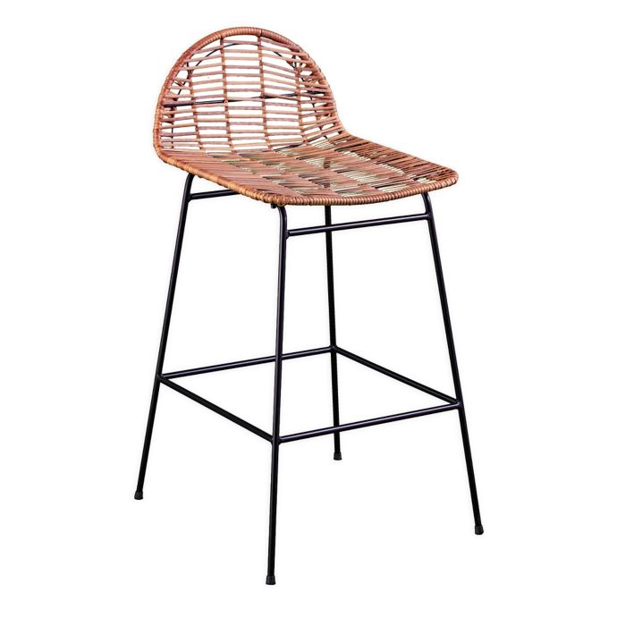 Southern Enterprises Parrado Faux Rattan Outdoor Bar Stools in Natural