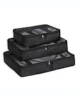Cubos de poliéster para empacar Brookstone® Pack-It™ con ajuste por compresión color negro, Set de 3 pzas.