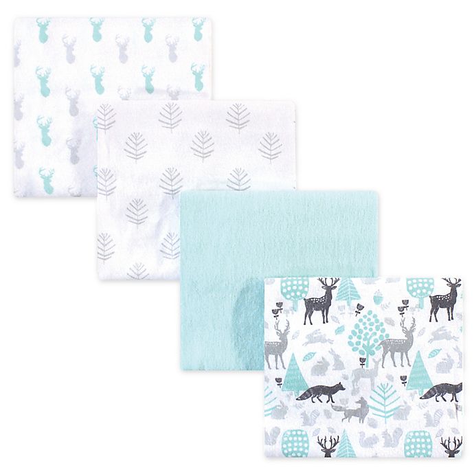 Hudson Baby® 4-Pack Flannel Recieving Blankets in Woodland Teal