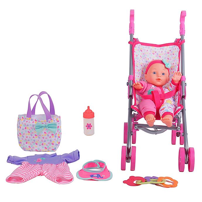 Gi-Go Toy 7-Piece Baby Doll Care Gift Set with Stroller