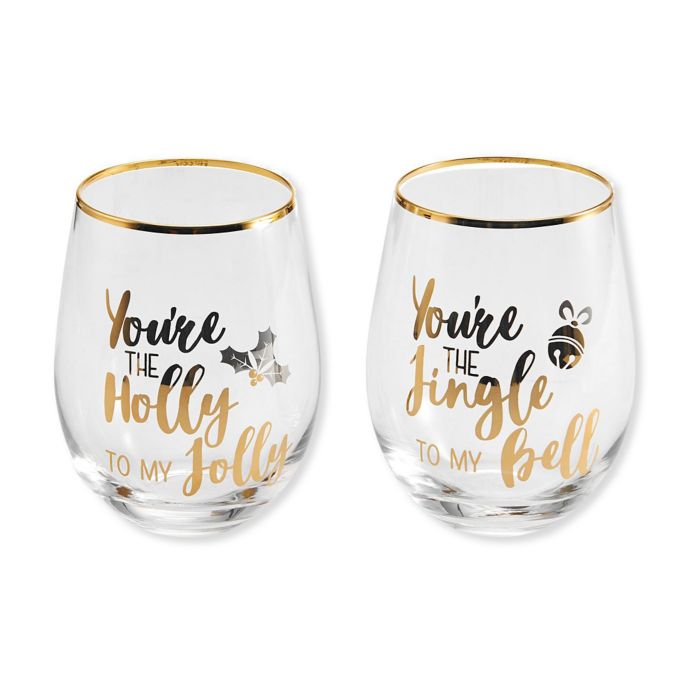 Mikasa® Celebrations 2Piece Jingle Stemless Wine Glass Set Bed Bath