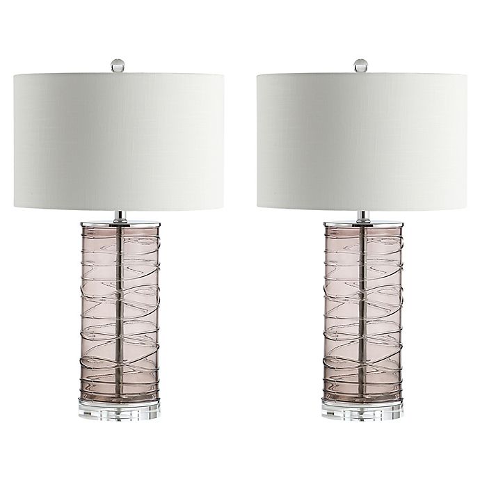 JONATHAN Y Cole Modern Fused Cylinder LED Table Lamp in Clear with White Linen Shade