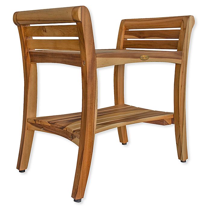 Symmetry 24 Inch Teak Shower Bench With, Wooden Shower Chair With Back