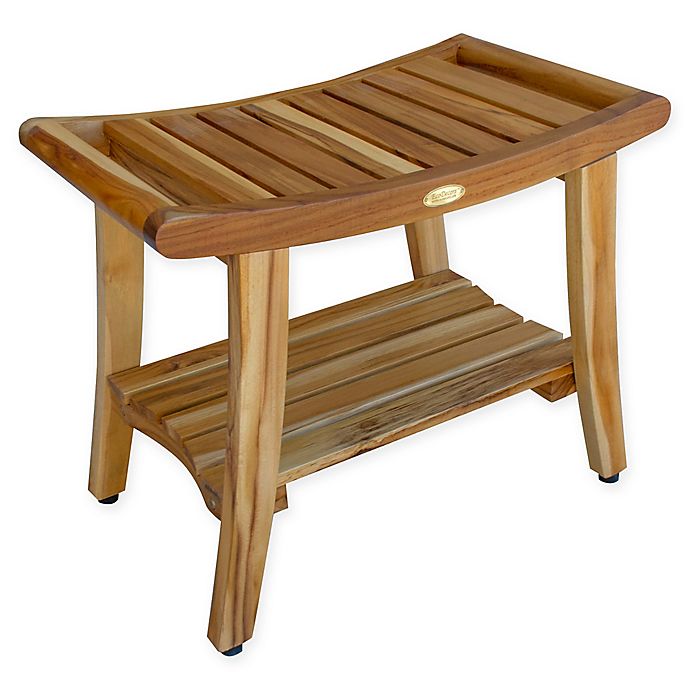 Ecodecors Harmony 24 Inch Teak Bench, Teak Shower Chair With Arms