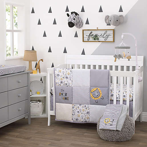 Little Love By Nojo Roarsome Lion Crib, Yellow And Grey Crib Bedding Sets