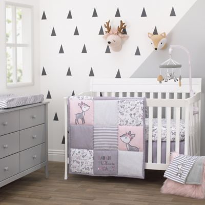 pink and grey nursery bedding