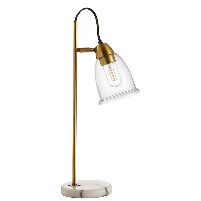 Safavieh Gibson Table Lamp in Brass/Gold with Glass Lamp Shade