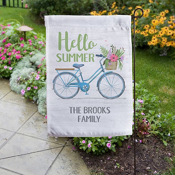 Hello Summer Floral Bicycle Personalized Garden Flag