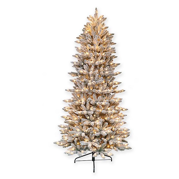 Puleo International® 7.5' Flocked Slim Fir Artificial Christmas Tree w/ Clear Lights