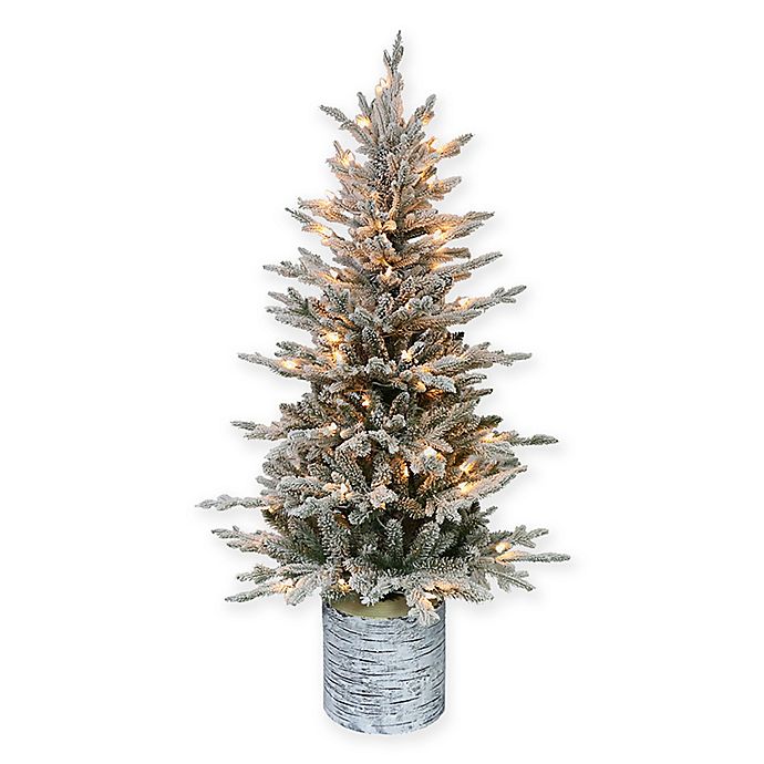 Puleo International® 4.5' Pre-Lit Potted Flocked Fir Artificial Christmas Tree