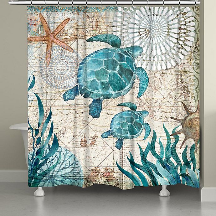 Green Sea Turtle Family Shower Curtain Liner Polyester Fabric Bathroom Mat Hooks 