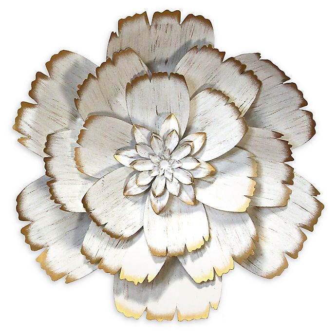 Distressed White Details about   Stratton Home Decor Metal and Wood Art Deco Flower Wall Decor 