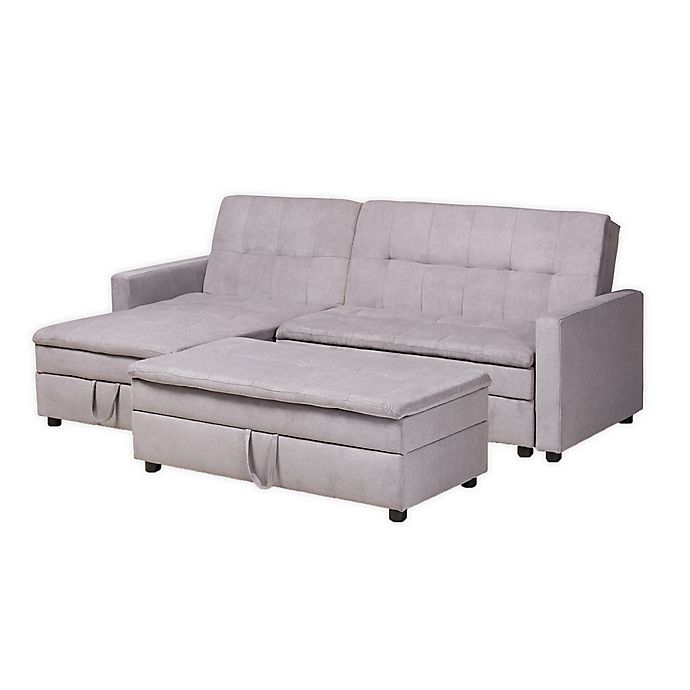 Baxton Studio Nas 3-Piece Sectional Sleeper Sofa in Light Grey