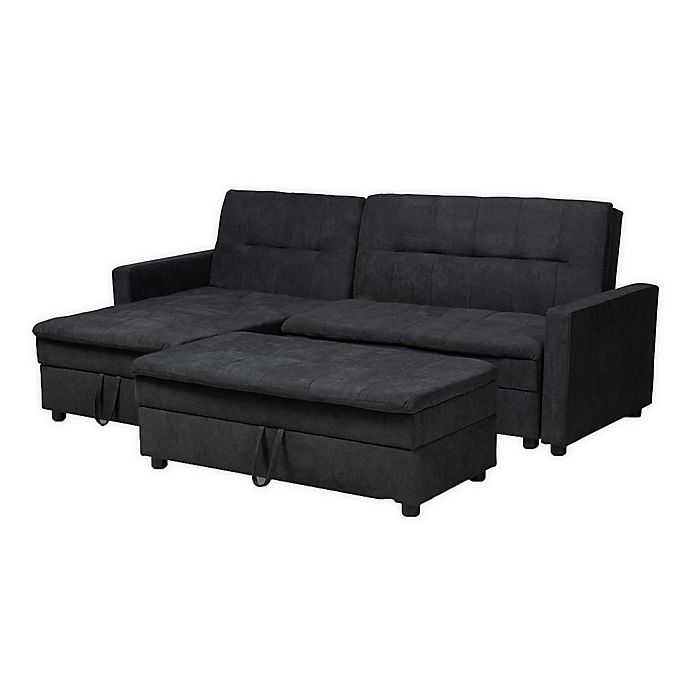 Baxton Studio Nas 3-Piece Sectional Sleeper Sofa in Charcoal