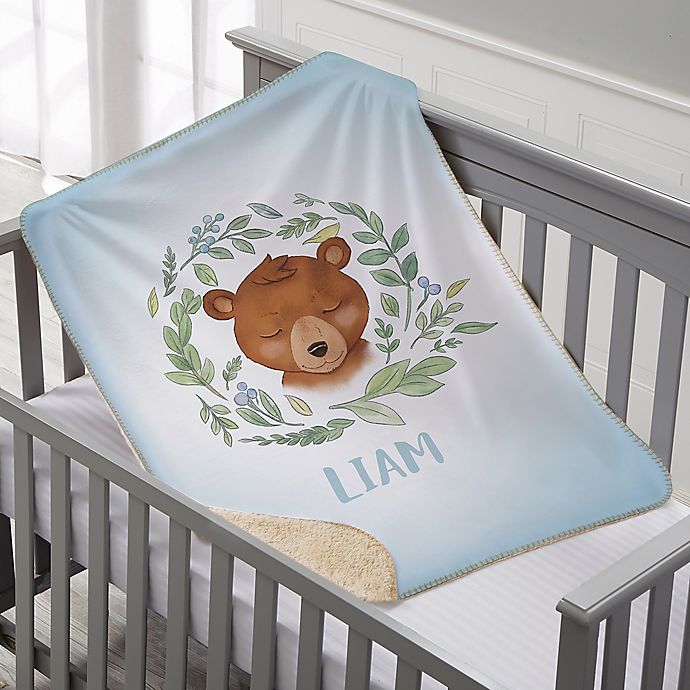 Woodland Bear Personalized Sherpa Baby Blanket