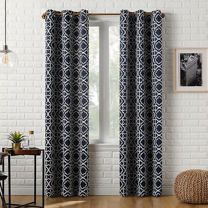 Sun Zero® Barnett Trellis 84-Inch Grommet Room Darkening Curtain Panel in Navy (Single)