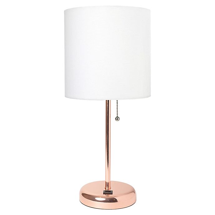 Rose Gold Stick Table Lamp With Usb, Bed Bath And Beyond White Lamp Shades