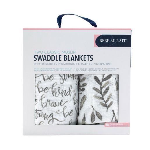 Bebe Au Lait 2 Pack Just Be And Leaves Muslin Swaddle Blankets In Grey White Bed Bath Beyond