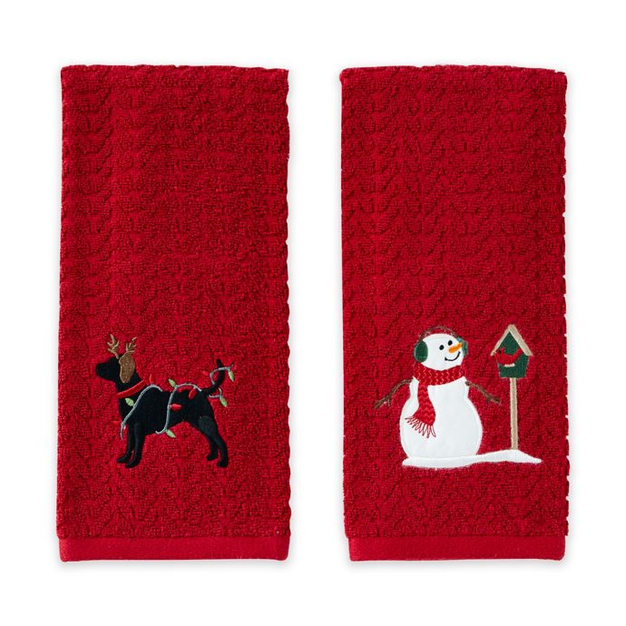 Reindeer and Snowman 2Piece Hand Towel Set in Red Bed Bath & Beyond