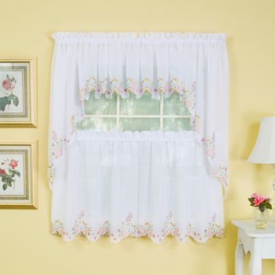 Isabella Window Curtain Tier Pairs in White/Rose - Bed Bath & Beyond