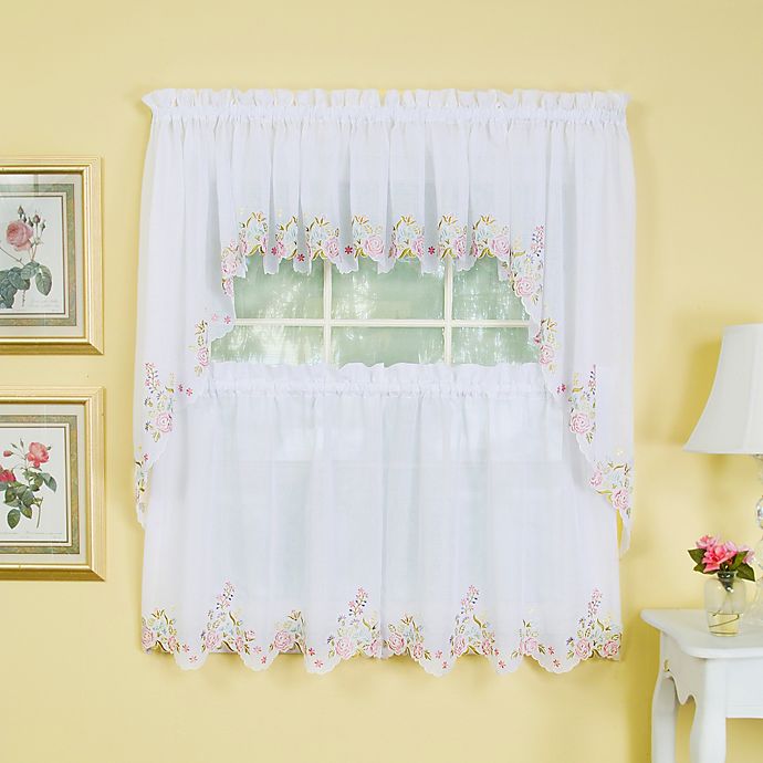 Isabella Window Curtain Tier Pairs in White/Rose