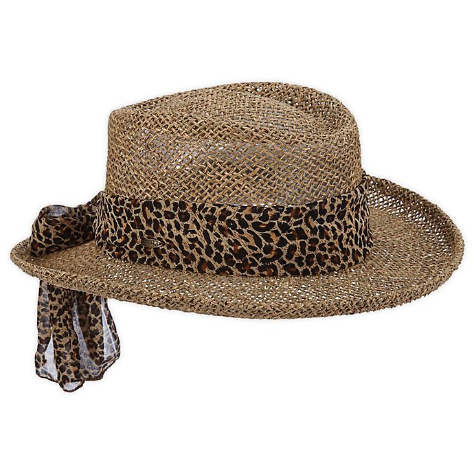 Scala™ Twisted Seagrass Gambler Hat with Leopard Print Bow in Natural